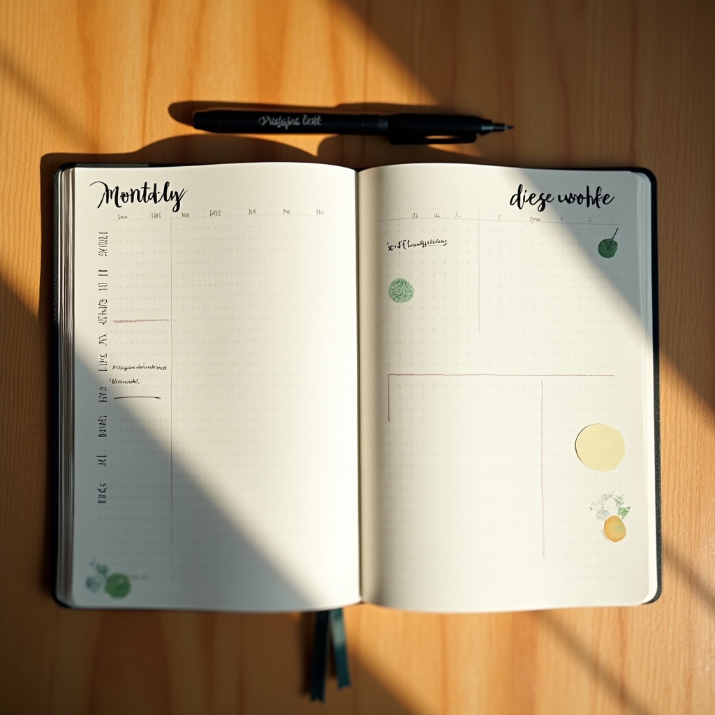 Wochenplan mit eingetragenen Sparroutinen auf einem Schreibtisch